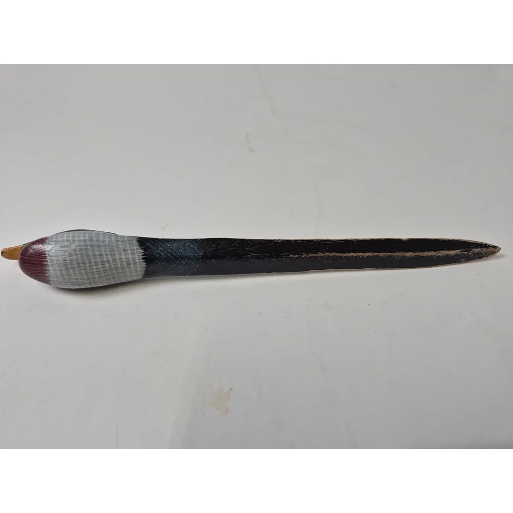 Vintage Hand Painted Wooden Mallard Duck Letter Opener Rustic Desk Accessory 7.5